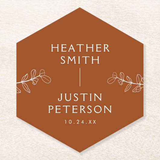 Modern Terracotta Burnt Sinaasappel Boho Wedding N Kartonnen Onderzetters (Voorkant)