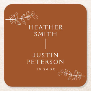 Modern Terracotta Burnt Sinaasappel Boho Wedding N Kartonnen Onderzetters