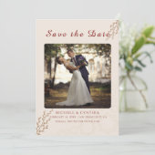 Modern Terracotta Burnt Sinaasappel Boho Wedding Save The Date (Staand voorkant)