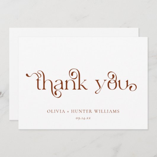 Modern Terracotta Calligrafie Bedankkaart (Voorkant / Achterkant)