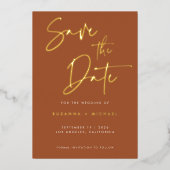Modern Terracotta Calligraphy Wedding Save Date Folie Uitnodiging (Voorkant)