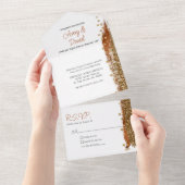 Modern Terracotta Coppery Gold Sparkle Bruiloft All In One Uitnodiging (Afscheurbaar)