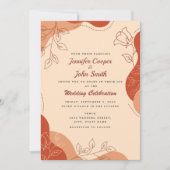 Modern Terracotta Earth Tones Floral Line Wedding Kaart (Voorkant)
