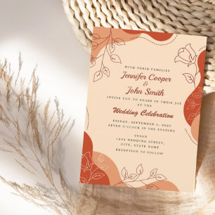 Modern Terracotta Earth Tones Floral Line Wedding Kaart