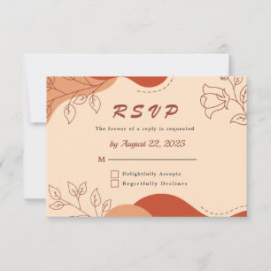 Modern Terracotta Earth Tones Floral Line Wedding RSVP Kaartje