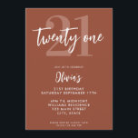 Modern Terracotta Elegant 21st Birthday Kaart<br><div class="desc">Een eenvoudige moderne 21ste verjaardagsuitnodiging met elegante kalligrafie script-typografie en minimalistisch ontwerp in terracotta en witte kleur.</div>