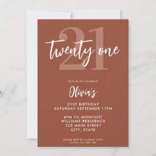 Modern Terracotta Elegant 21st Birthday Kaart