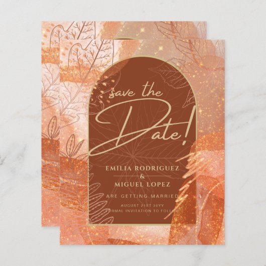 Modern Terracotta FALL Wedding Save the Date (Voorkant / Achterkant)