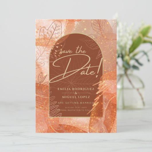 Modern Terracotta FALL Wedding Save the Date Kaart (Staand voorkant)