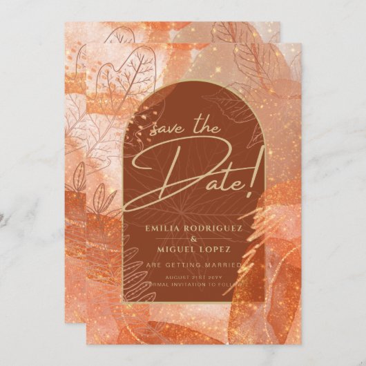 Modern Terracotta FALL Wedding Save the Date Kaart (Voorkant / Achterkant)
