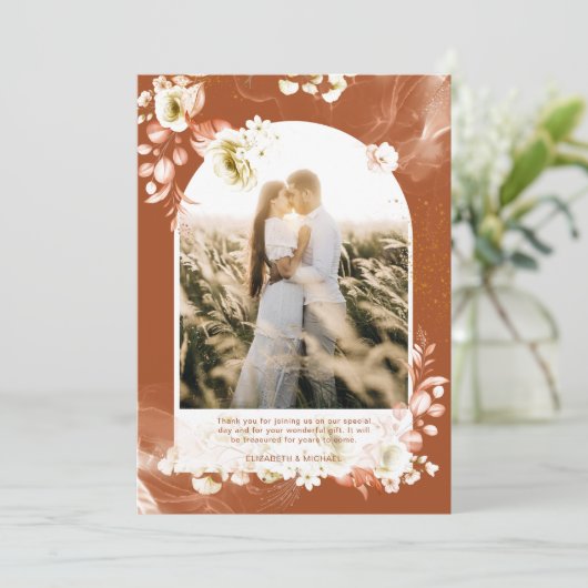 Modern Terracotta Floral PHOTO BEDANKT U (Staand voorkant)