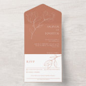 Modern Terracotta Floral Wedding All In One Uitnodiging (Binnen)