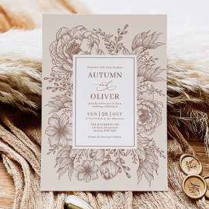 Modern  Terracotta Floral Wedding Kaart