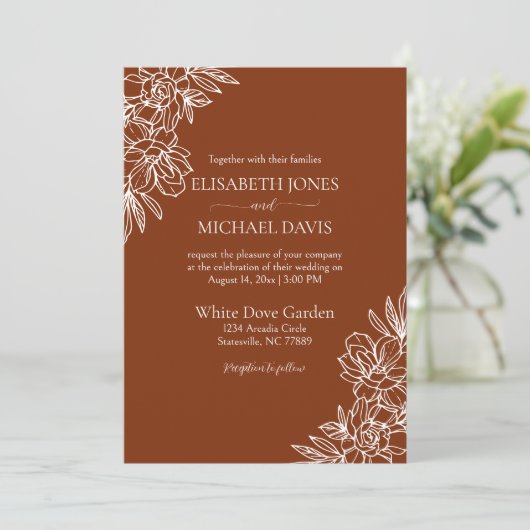 Modern Terracotta Floral Wedding Kaart (Staand voorkant)