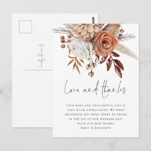 Modern Terracotta Florals Love Bedankt Wedding Briefkaart (Voorkant / Achterkant)