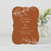 Modern Terracotta Foliage Save the Date Uitnodigin Kaart (Staand voorkant)