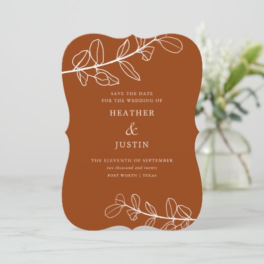 Modern Terracotta Foliage Save the Date Uitnodigin Kaart (Staand voorkant)