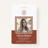 Modern Terracotta Foto ID Business Logo Employee Badge (Voorkant)