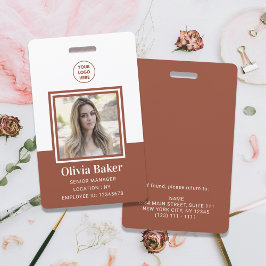Modern Terracotta Foto ID Business Logo Employee Badge