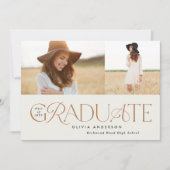 Modern terracotta geometrisch 2 foto-afstuderen aankondiging (Voorkant)