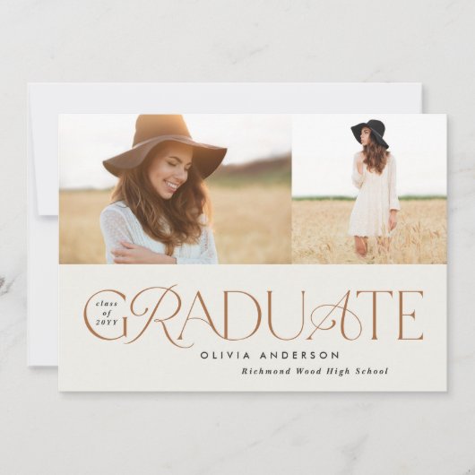 Modern terracotta geometrisch 2 foto-afstuderen aankondiging (Voorkant)