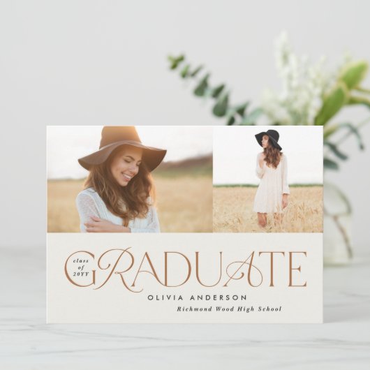 Modern terracotta geometrisch 2 foto-afstuderen aankondiging (Staand voorkant)