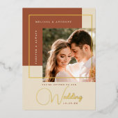 Modern Terracotta Gold Color Block Photo Wedding Folie Uitnodiging (Voorkant)