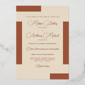 Modern Terracotta Gold Color Block Photo Wedding Folie Uitnodiging (Achterkant)