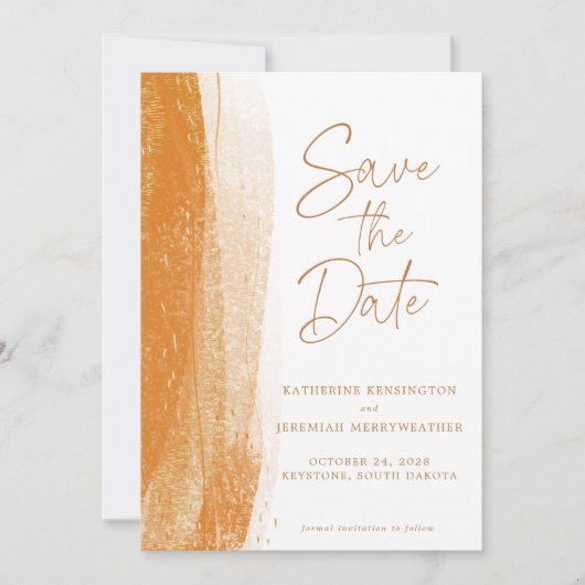 Modern Terracotta Gold Foil Boho Wedding Save The Date (Voorkant)