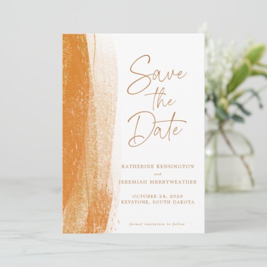 Modern Terracotta Gold Foil Boho Wedding Save The Date (Staand voorkant)
