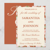 Modern Terracotta Ivory Floral Monogram Wedding Kaart (Voorkant / Achterkant)