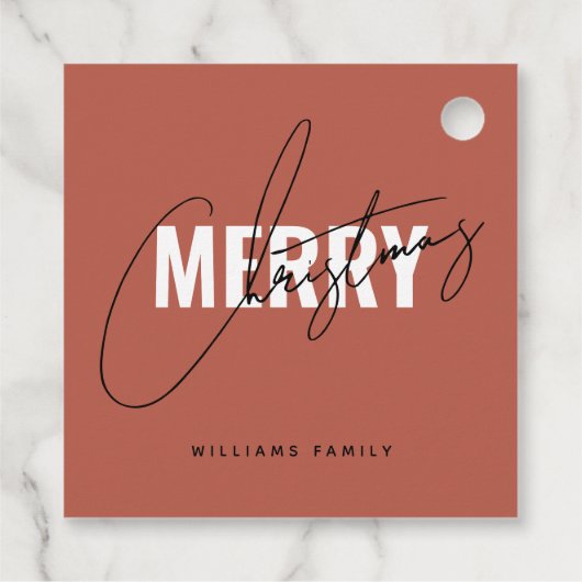Modern terracotta kerstscript bedankjes labels (Achterkant)