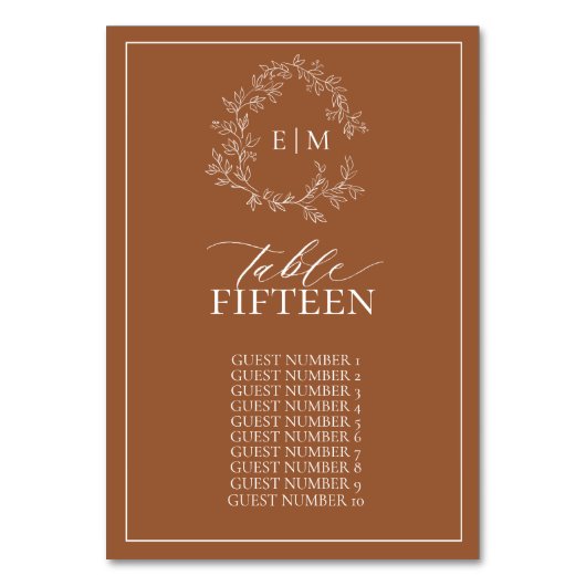 Modern Terracotta Leafy Crest Monogram Weddenschap Kaart (Voorkant)