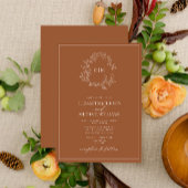 Modern Terracotta Leafy Crest Monogram Weddenschap Kaart