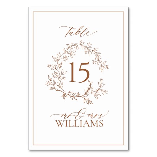 Modern Terracotta Leafy Crest Monogram Weddenschap Kaart (Achterkant)