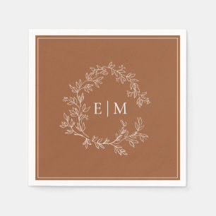 Modern Terracotta Leafy Crest Monogram Weddenschap Servet