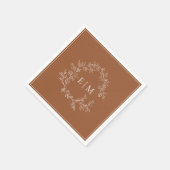 Modern Terracotta Leafy Crest Monogram Weddenschap Servet (Hoek)