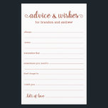 Modern Terracotta LGBTQ Wedding Advice en wenst<br><div class="desc">Deze eenvoudige, terracotta en witte, moderne, minimale, handgeschreven script LGBTQ Advice & Wishes lakens zijn perfect voor je vrijgezellenfeest, repetitief diner of bruiloft voor gasten om het gelukkige paar in te vullen. Mensen zullen graag de herinneringen krijgen - ze maken het zo makkelijk om liefhebbende woorden van advies en welwillendheid...</div>