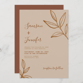 Modern Terracotta met Leaves Boho Wedding Kaart