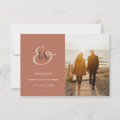 Modern Terracotta Monogram Foto Weddenschap Bedank (Voorkant)