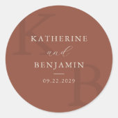 Modern Terracotta Monogram Minimalist Wedding Ronde Sticker (Voorkant)