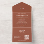 Modern Terracotta Monogram QR Code RSVP Weddenscha All In One Uitnodiging (Binnen)