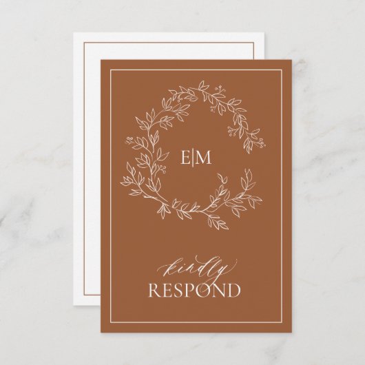 Modern Terracotta Monogram Wedding RSVP-kaart RSVP Kaartje (Voorkant / Achterkant)