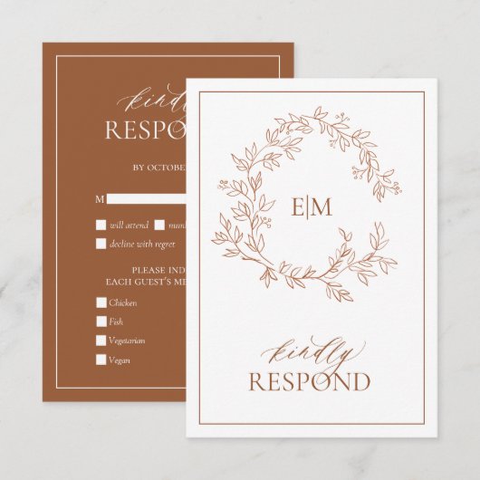 Modern Terracotta Monogram Wedding RSVP-kaart RSVP Kaartje (Voorkant / Achterkant)