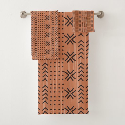 Modern Terracotta Mudcloth African Pattern Bad Handdoek (Insitu)
