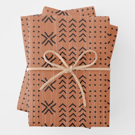 Modern Terracotta Mudcloth African Pattern Inpakpapier Vel (In situ)