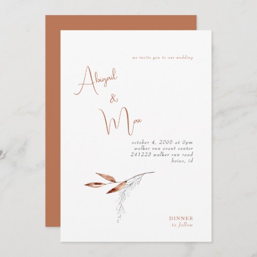 Modern Terracotta No Parents Wedding Kaart (Voorkant / Achterkant)