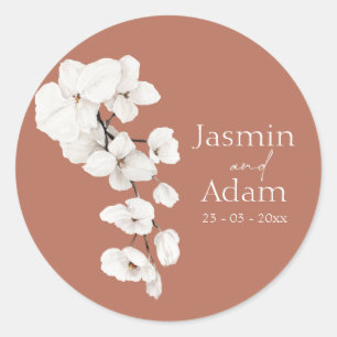 Modern Terracotta Orchids Flowers Wedding Ronde Sticker