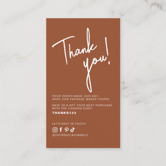 Modern terracotta order thank you QR code Visitekaartje (Voorkant)