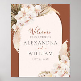 Modern Terracotta Pampas Floral Wedding Welkom Poster